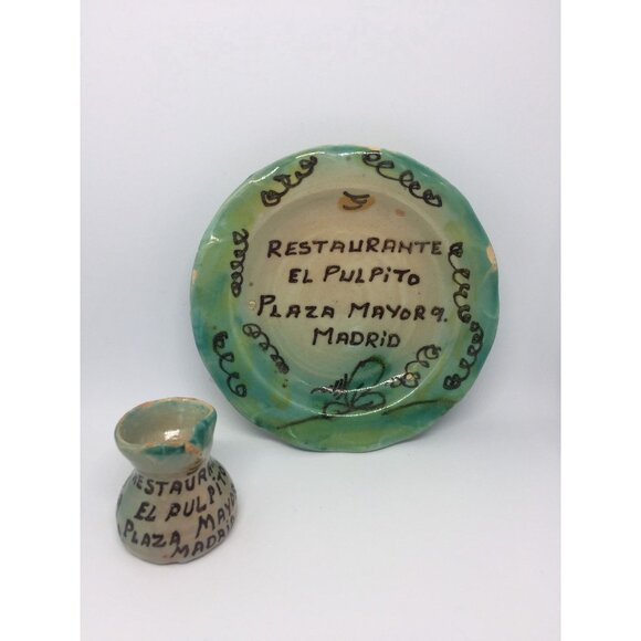 Vtg 1965 Handmade Ceramic Mini Dish & Pitcher Restaurant El Pulpito Plaza Mayor - Picture 2 of 8